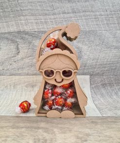 Mrs Claus standing for small chocolates