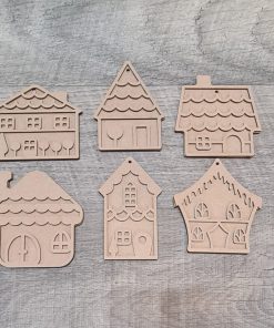 2 piece House baubles - 6 set