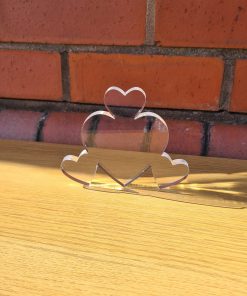 Freestanding 10mm acrylic heart with 3 hearts