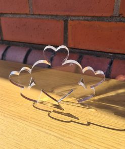 Freestanding 10mm acrylic heart with 5 hearts