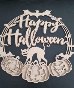 Happy Halloween wreath cat and pumpkins