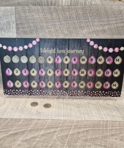 Alternative view of Black wood printed coin weightloss board....