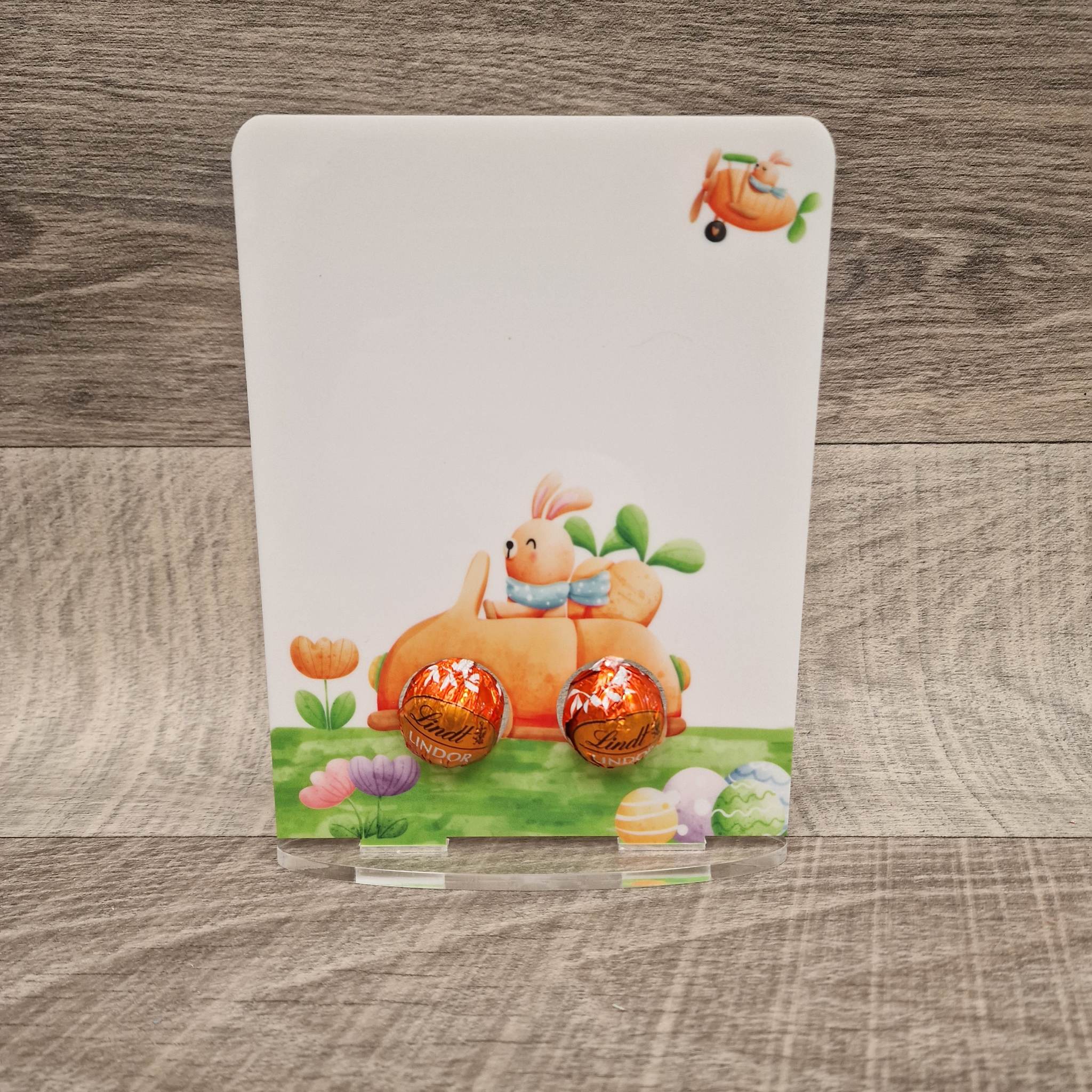 Printed Carrot car portrait - 2 lindt holder on white plaque