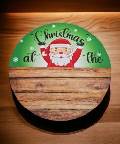 Alternative view of 23cm printed round - Christmas at the - Santa on green