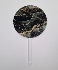 Circle cake topper - coloured acrylic - black & gold glitter