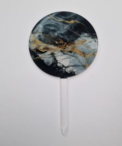 Circle cake topper - coloured acrylic - black, grey and gold marble