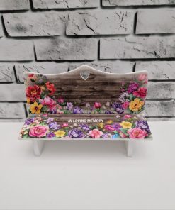 Bench printed - bright flowers on brown