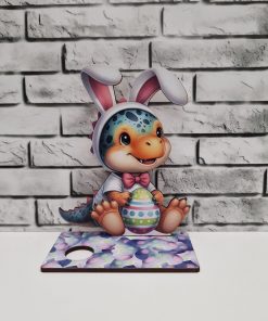 Alternative view of Dino in easter suit for egg - vinyl and MDF