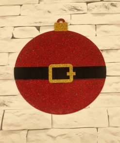 Large red glitter bauble - Santa with belt