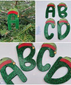 Glitter Elf Hat Green Letter with Vinyl