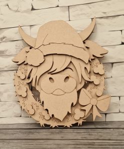Hanging Highland Cow in wreath