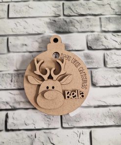 Alternative view of MDF rotating countdown bauble - reindeer