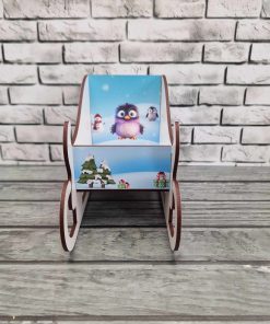 Alternative view of 3D white MDF sleigh - with VINYL - penguin design
