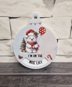 Rotating Nice List VINYL - white bear and balloon