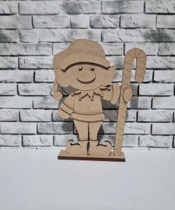 Elf with candy cane on a base