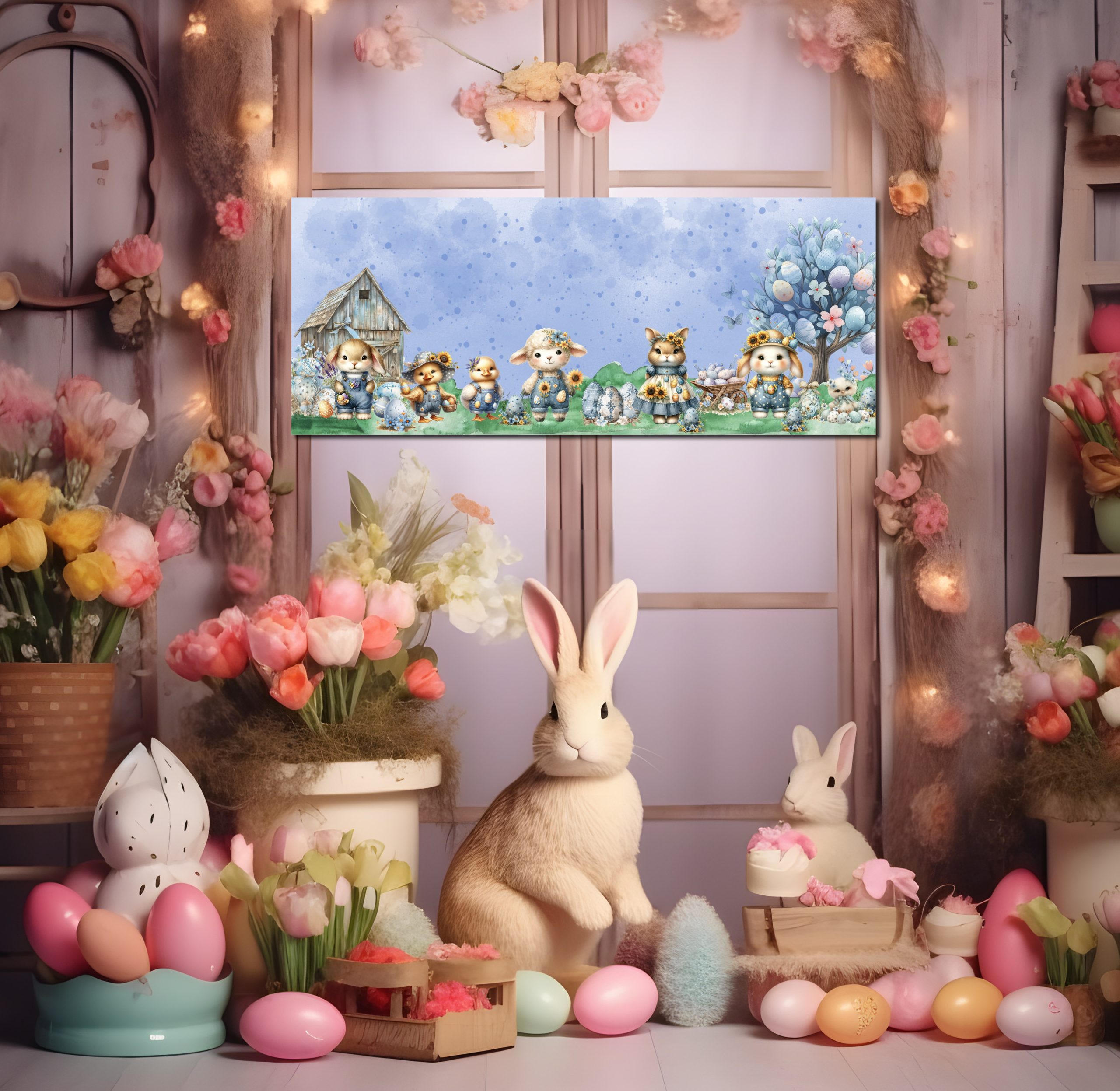Banner - Blue Denim Easter Bunny