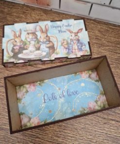 Alternative view of Sublimation sheet WITH Box and Lid - to hold 3 eggs - Bunny Tea Party