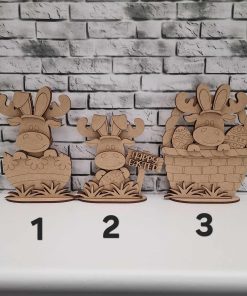 Alternative view of set of 3 Moose with bunny ears on bases