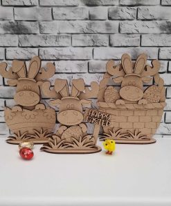 set of 3 Moose with bunny ears on bases