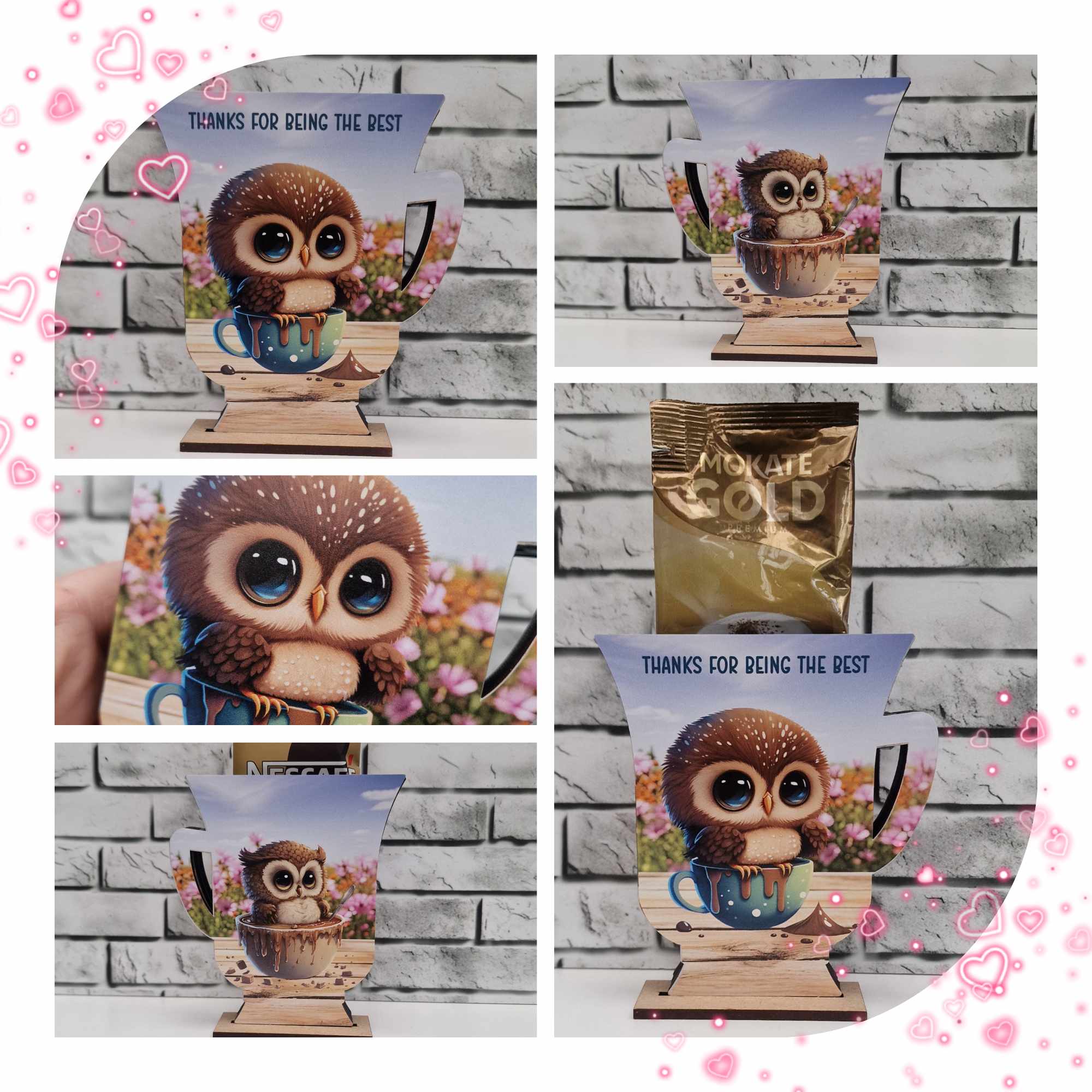 vinyl and white mdf sachet holding mug