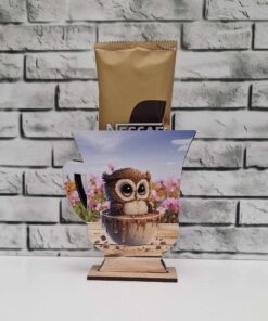 Vinyl and white MDF sachet holding mugs - owl in chocolate - Image 6