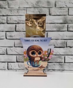 Vinyl and white MDF sachet holding mugs - owl in chocolate - Image 4