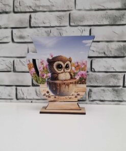 Vinyl and white MDF sachet holding mugs - owl in chocolate - Image 5