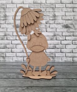 Duck having a flower shower on base