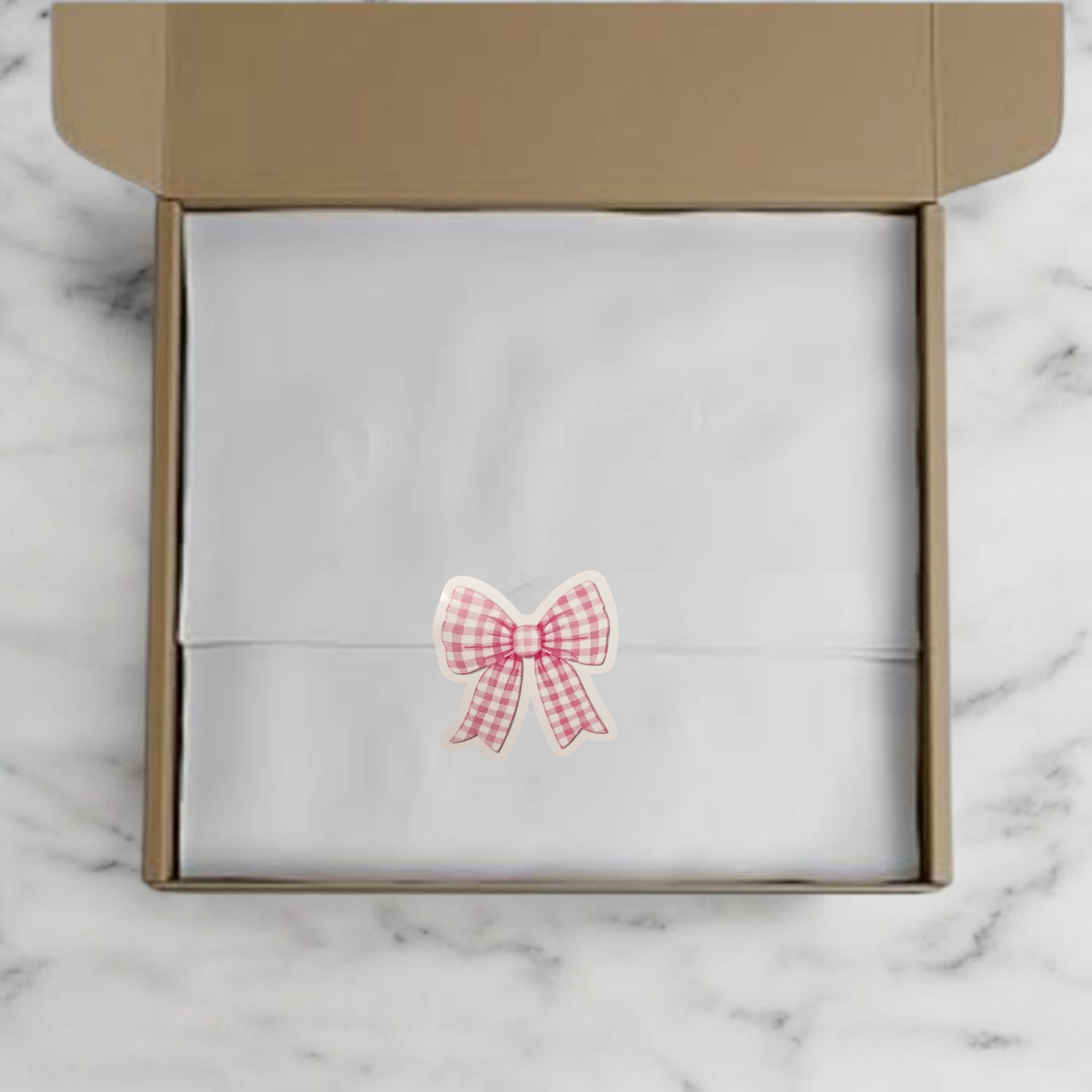 Pink gingham bow vinyl packaging stickers - Image 2