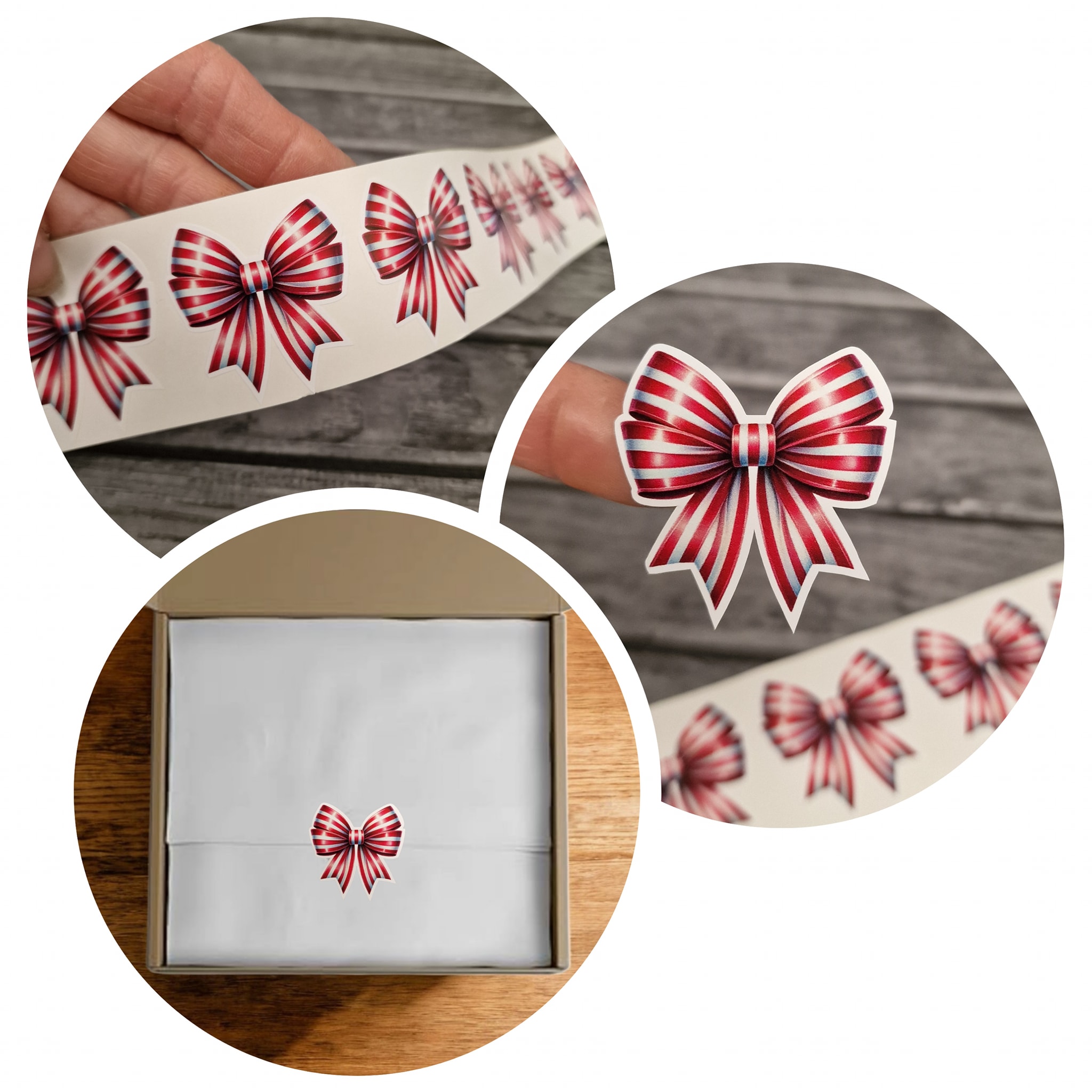 Red stripe bow vinyl packaging stickers