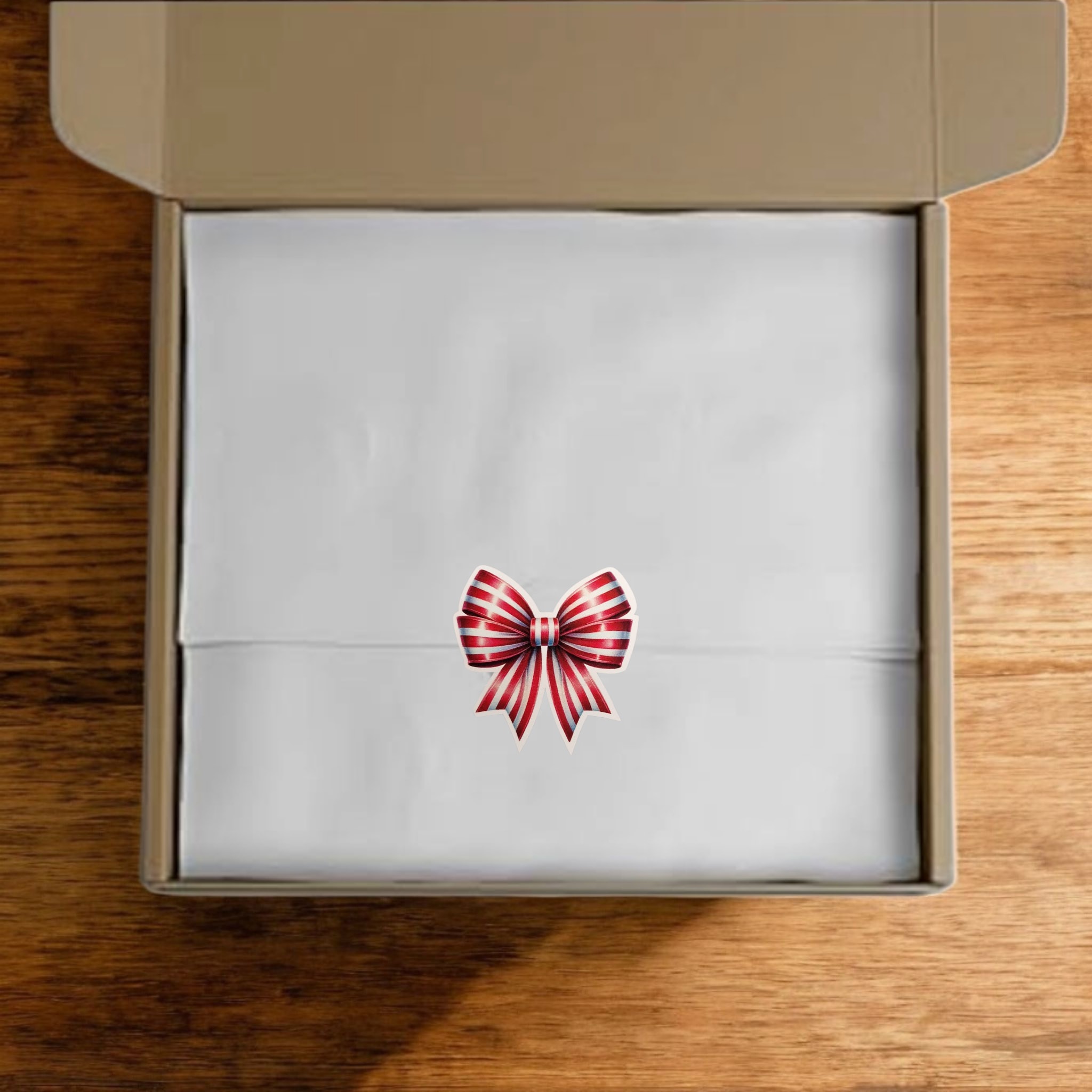 Red stripe bow vinyl packaging stickers - Image 2