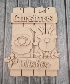 Winter Wishes Santa and reindeer plank plaque