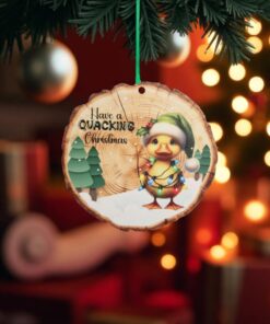 Quacking Christmas duck log slice