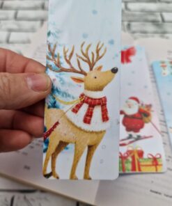 Alternative view of Christmas bookmark - pastel Santa reindeer