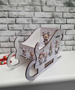 Alternative view of 3D white MDF sleigh - WITH vinyl - Whimsical design