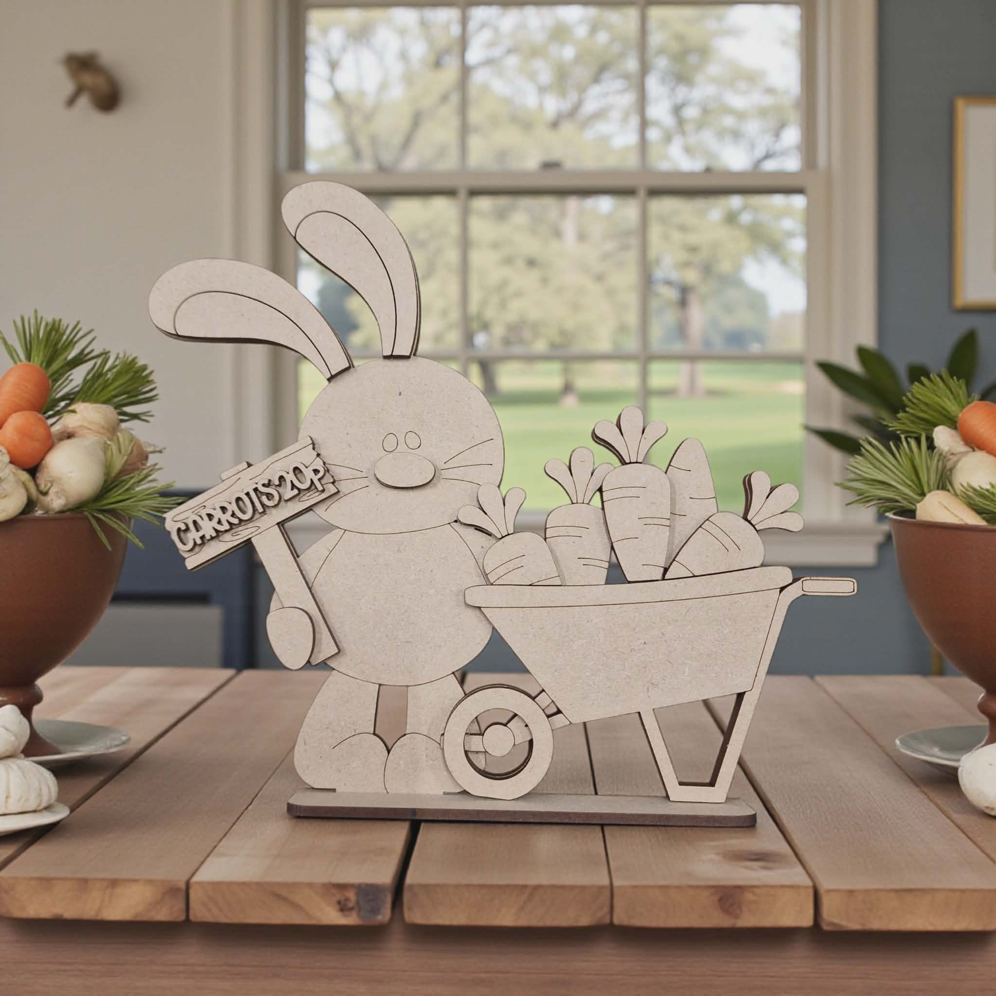 Floppy Bunny with Wheelbarrow