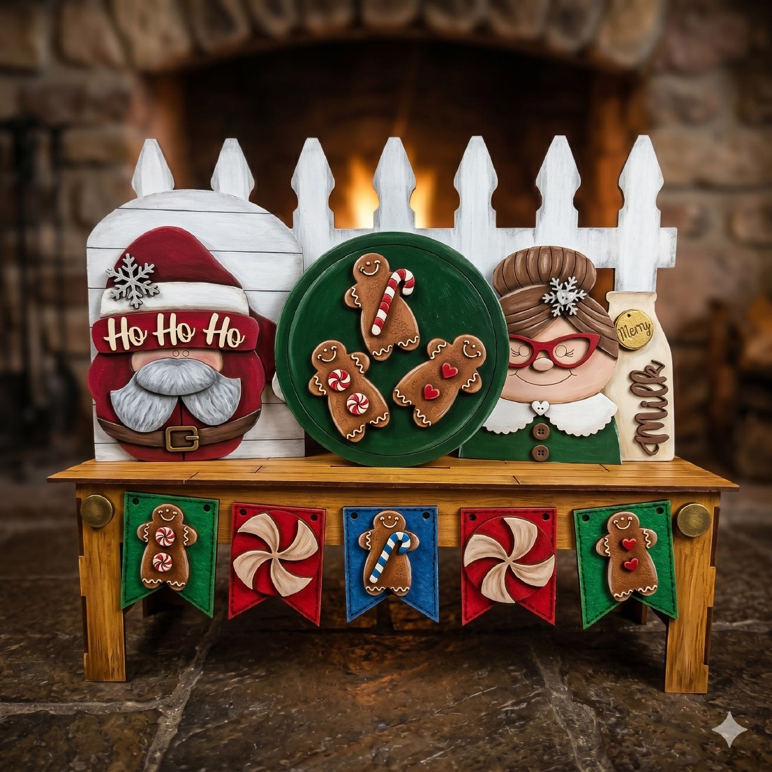 Fence Bench - Santa and Mrs Claus