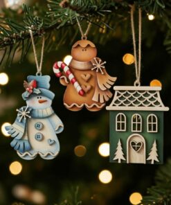Gingerbread house trio baubles