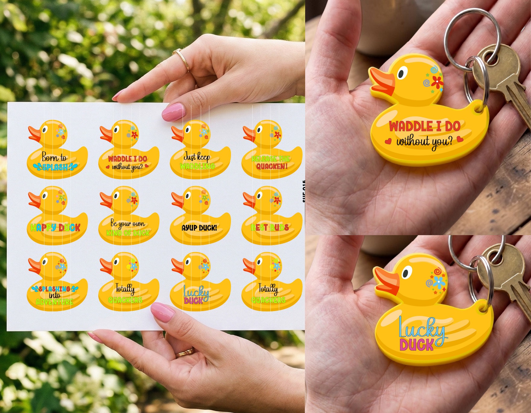 UV DTF - MS 034-045 - Happy DUCK Keyring / magnet - 4 pack