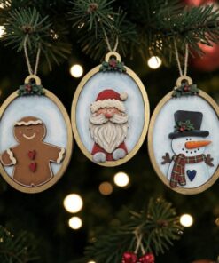 Oval trio baubles Santa, Snowman & Gingerbread