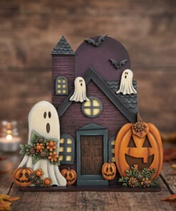 Pumpkin Ghost house large plaque