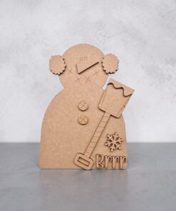 Alternative view of Snowman and shovel standing plaque