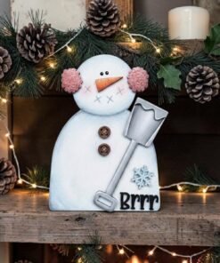 Snowman and shovel standing plaque