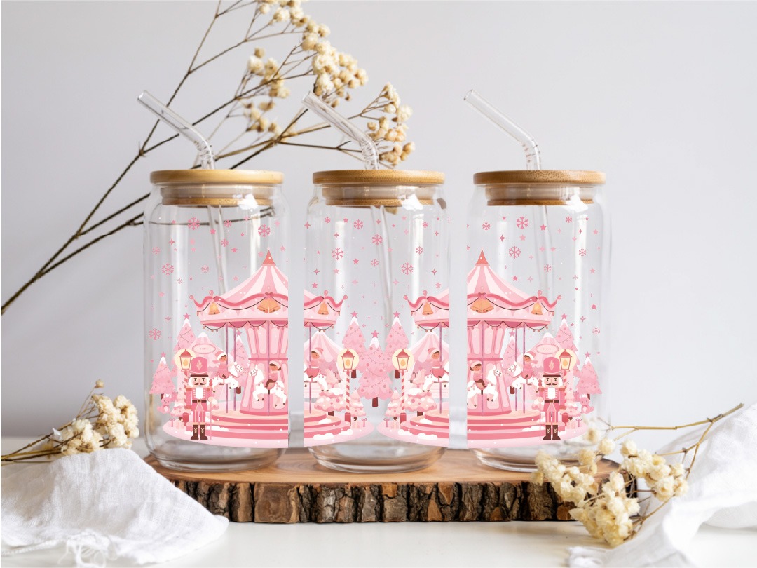 UV DTF – WRP 126- Libbey wrap pink Christmas