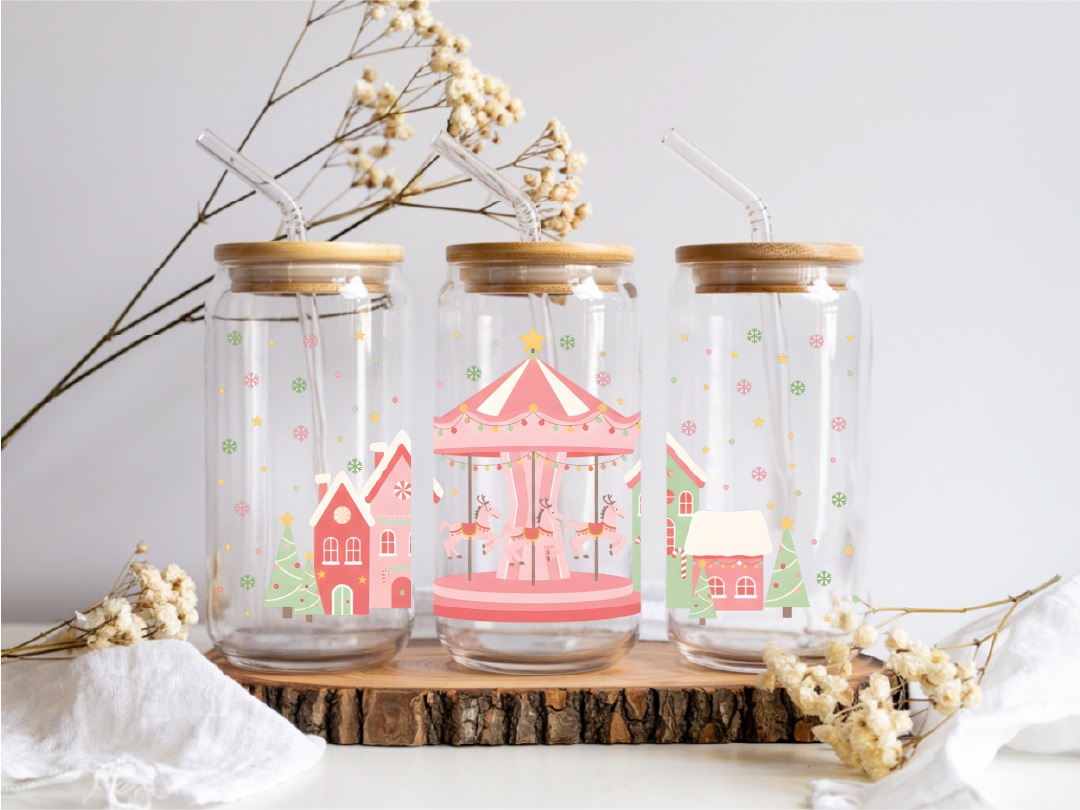 UV DTF – WRP 146 - Libbey wrap Pink Christmas