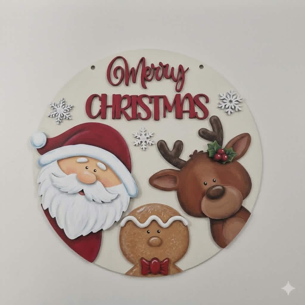 Merry Santa Ginger Deer 28cm round