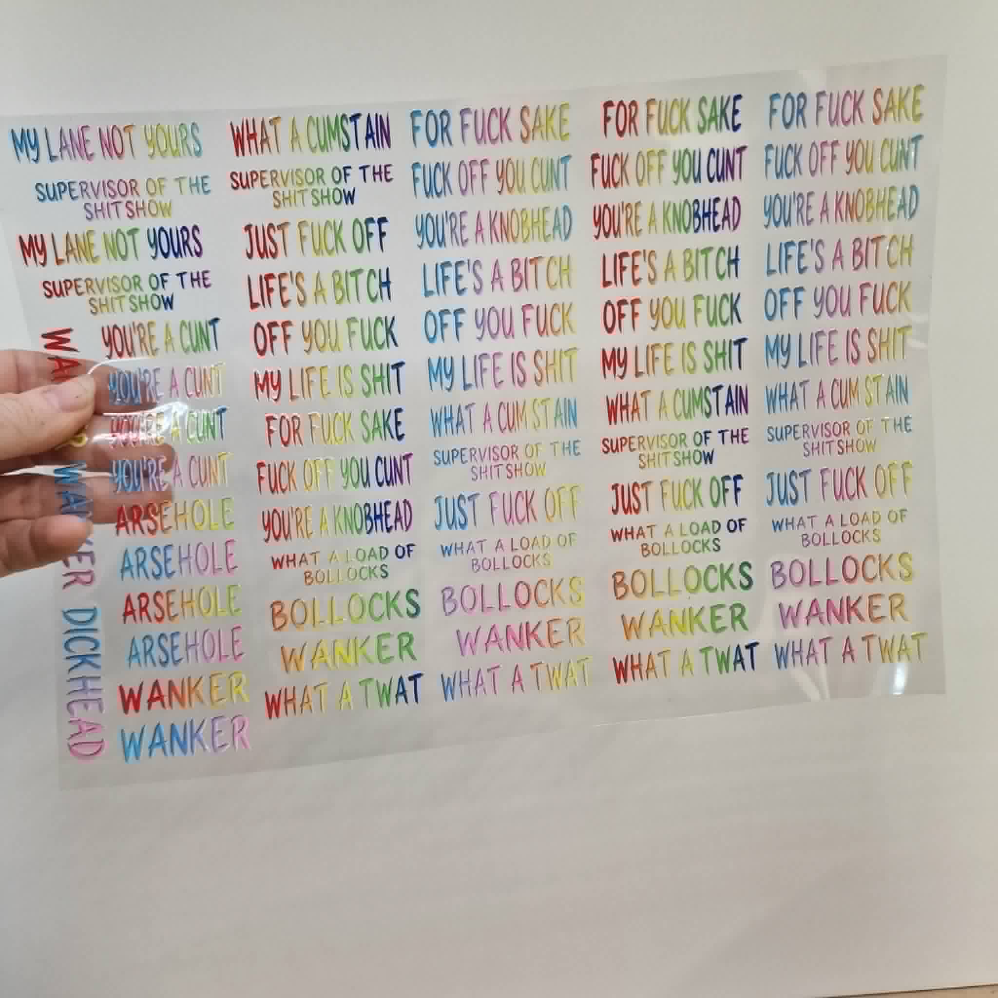 UV DTF – TCD 009 Swearies A4 gang sheet