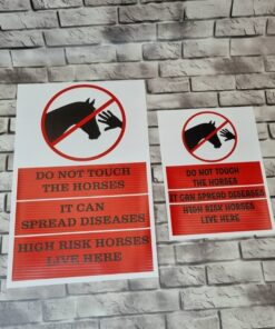 Equestrian warning caution sign banners- Do not touch the horses. High risk horse