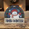 Hello winter arched frame with snowman