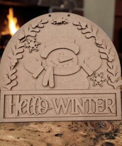 Alternative view of Hello winter arched frame with snowman